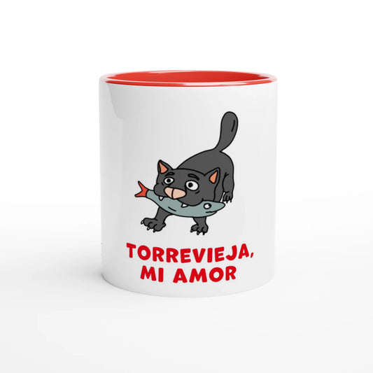 Torrevieja Mug - The Cat with the Fish, hand-drawn by Natascha Schwarz