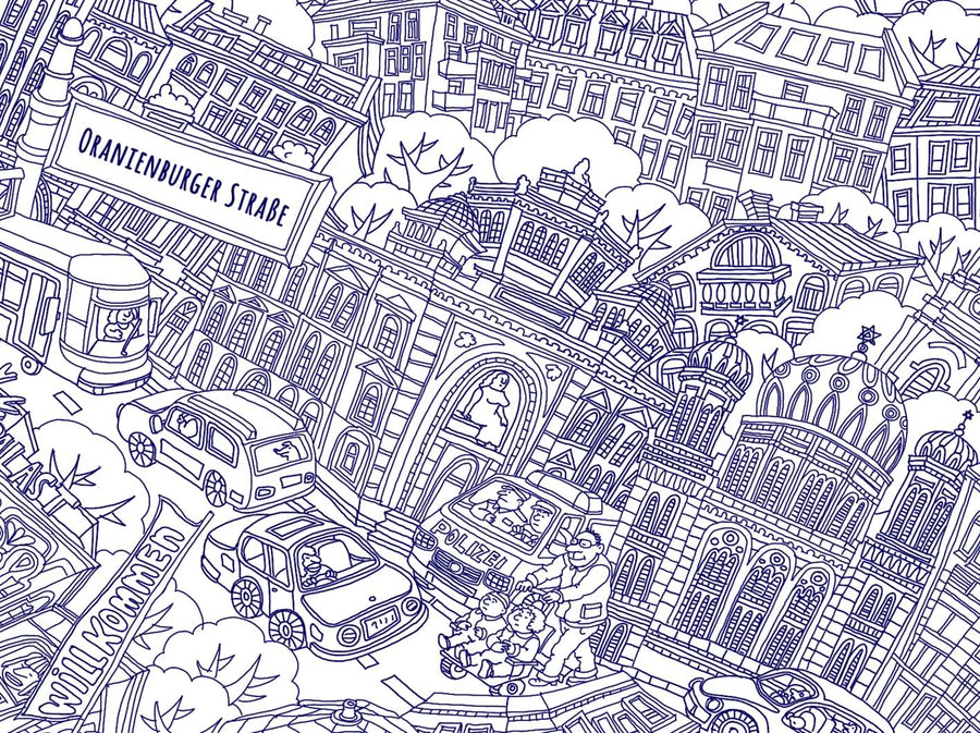 Oranienburger Straße a bolígrafo, detalle del mapa de Berlín Mitte dibujado a mano por Natascha Schwarz