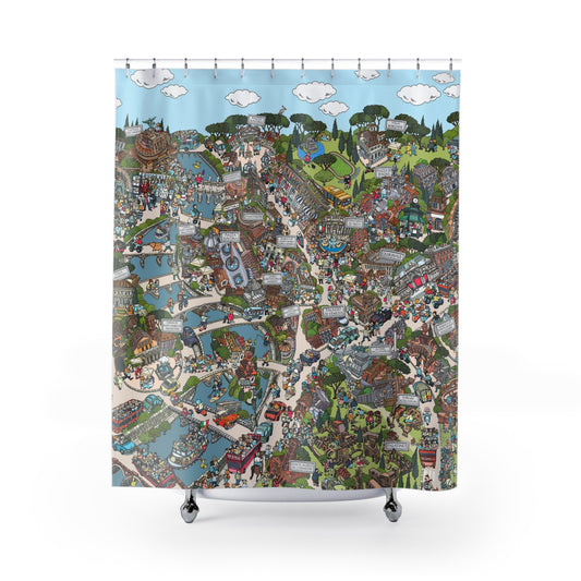 Rom Duschvorhang - Farbedition, handgezeichnet von Natascha Schwarz