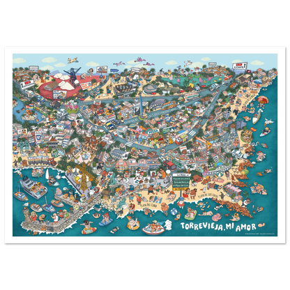 Torrevieja, mi Amor - Stadtporträt, handgezeichnet von Natascha Schwarz