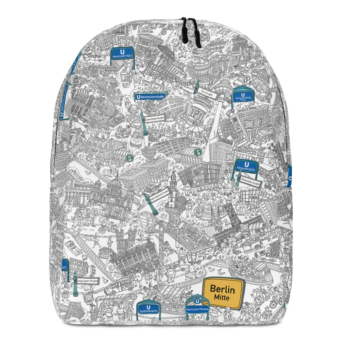 Berlin Mitte Rucksack - Schwarz-Weiß, handgezeichnet von Natascha Schwarz