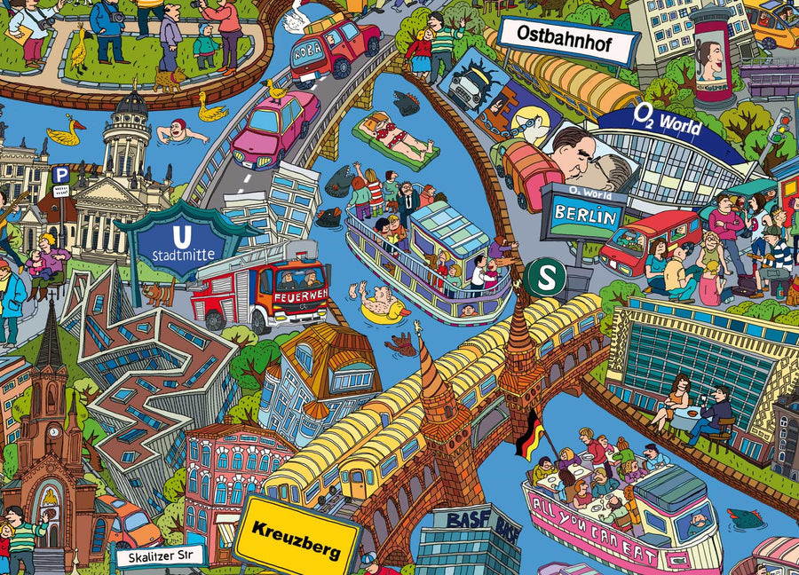Barcos en el Spree, detalle del mapa de Berlín dibujado a mano por Natascha Schwarz