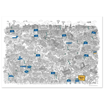 Berlin Mitte - Stadtporträt, Schwarz-Weiß, handgezeichnet von Natascha Schwarz
