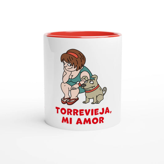 Torrevieja Mug - Lady and Her Dog, hand-drawn by Natascha Schwarz