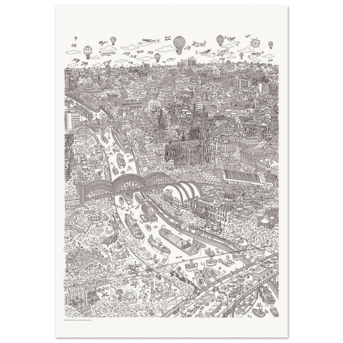 Köln - Stadtporträt, Sepia-Edition, handgezeichnet von Natascha Schwarz
