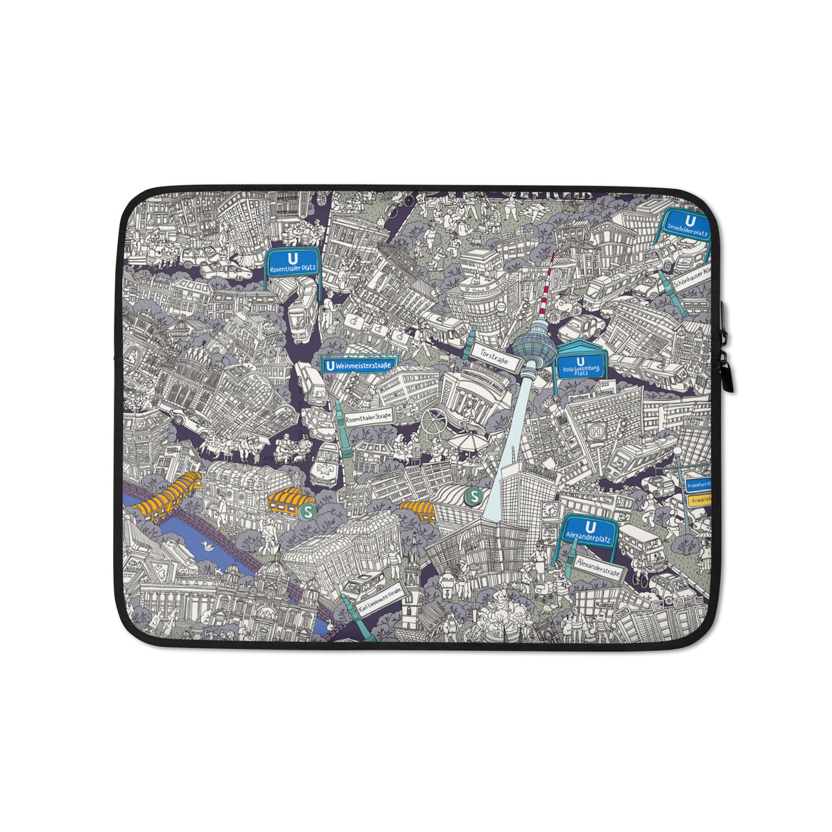 Berlin Mitte Laptophülle - Schwarz-Weiß, handgezeichnet von Natascha Schwarz