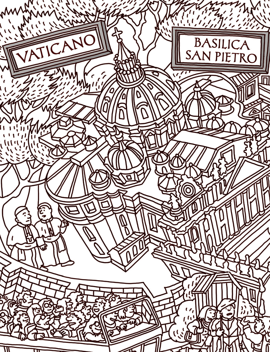 La Basílica de San Pedro, detalle del mapa de Roma dibujado a mano por Natascha Schwarz