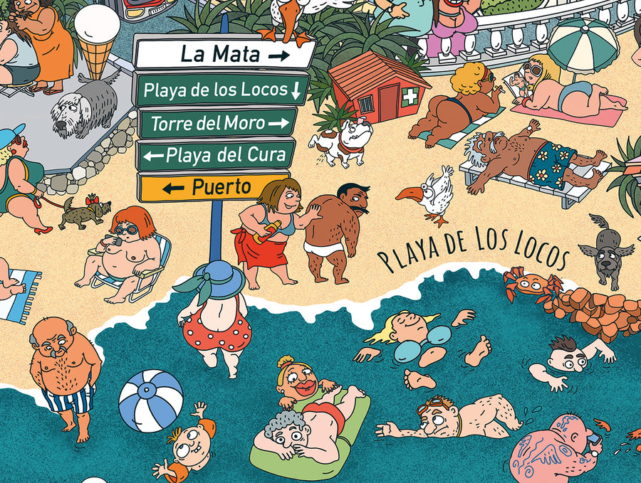 A sunny day at Playa de los Locos, detail of the hand-drawn Torrevieja map by Natascha Schwarz